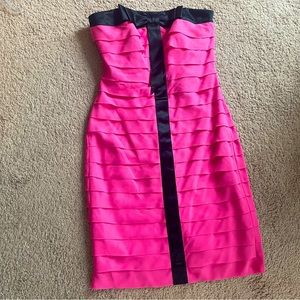 Betsy Johnson Pink and Black Ruffles Strapless Dress